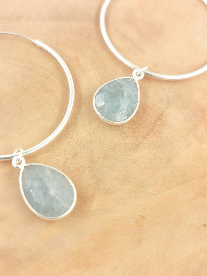 Hoop Earrings with Faceted Natural Stones — 925 Silver