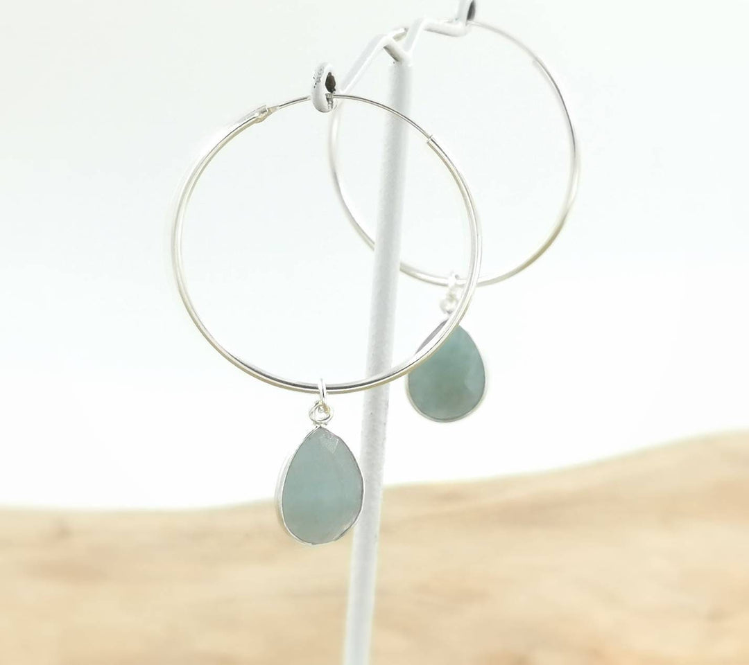 Hoop Earrings with Faceted Natural Stones — 925 Silver