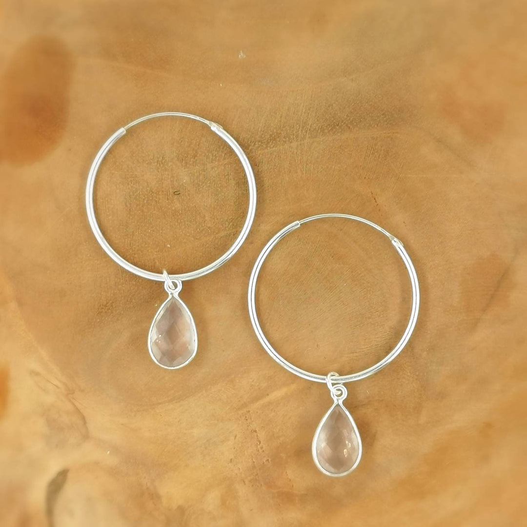 Hoop Earrings with Faceted Natural Stones — 925 Silver