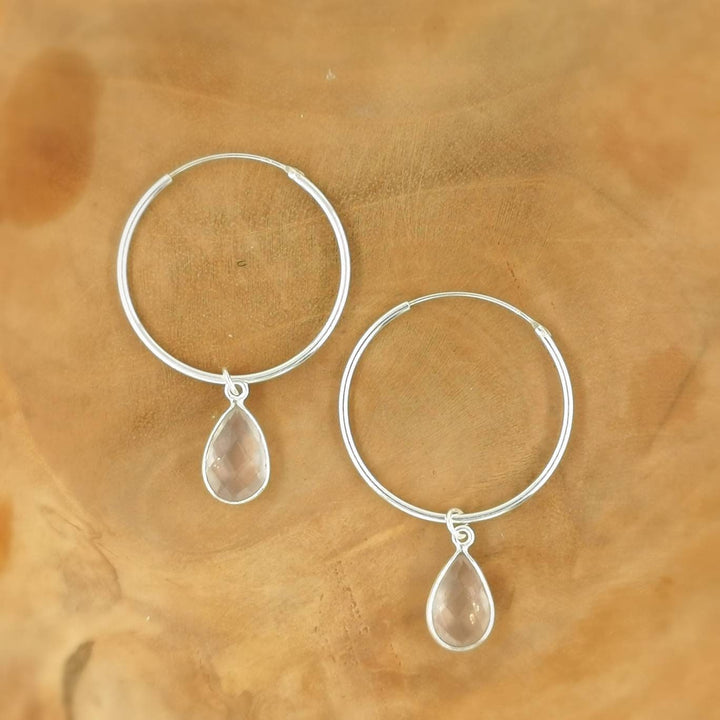 Hoop Earrings with Faceted Natural Stones — 925 Silver