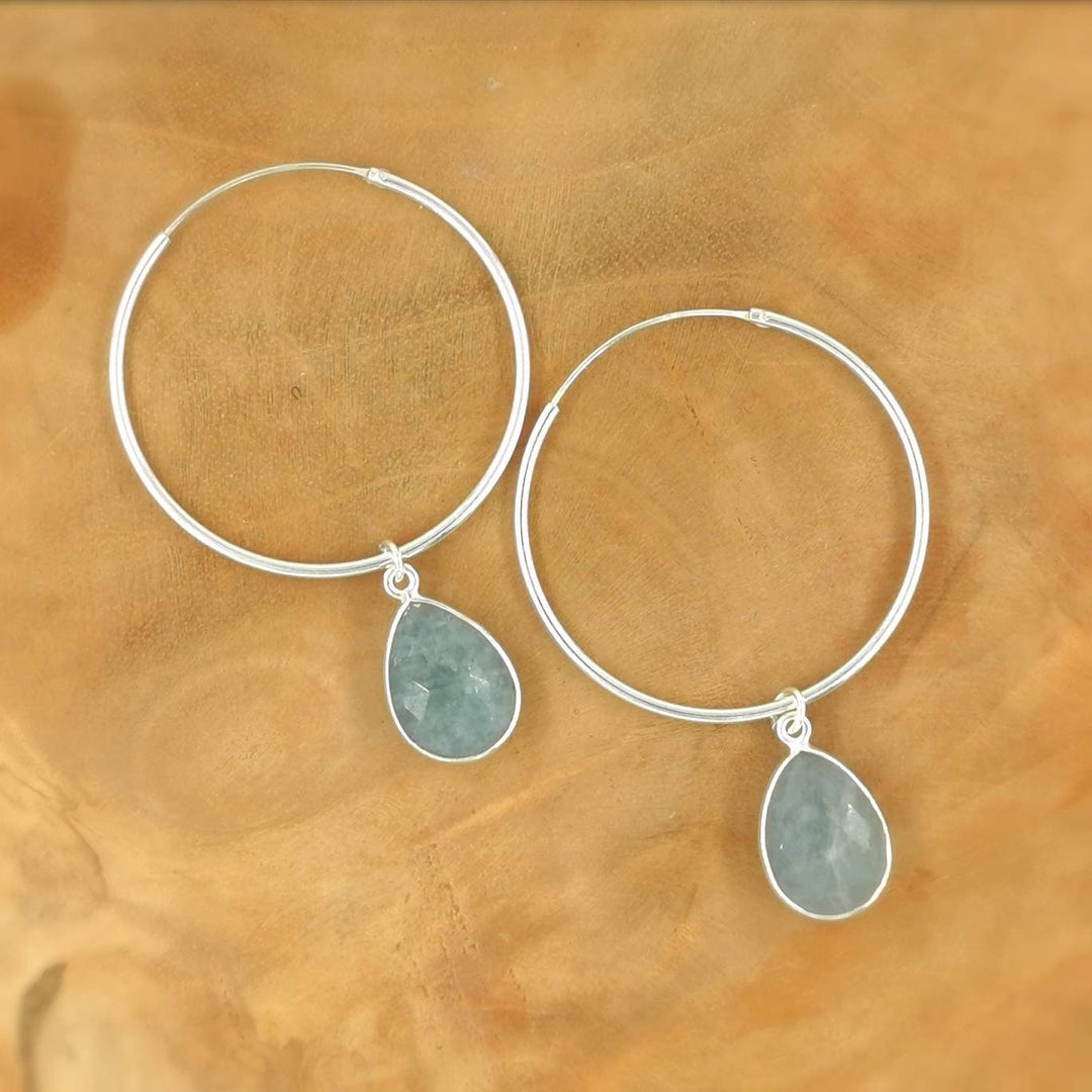 Hoop Earrings with Faceted Natural Stones — 925 Silver