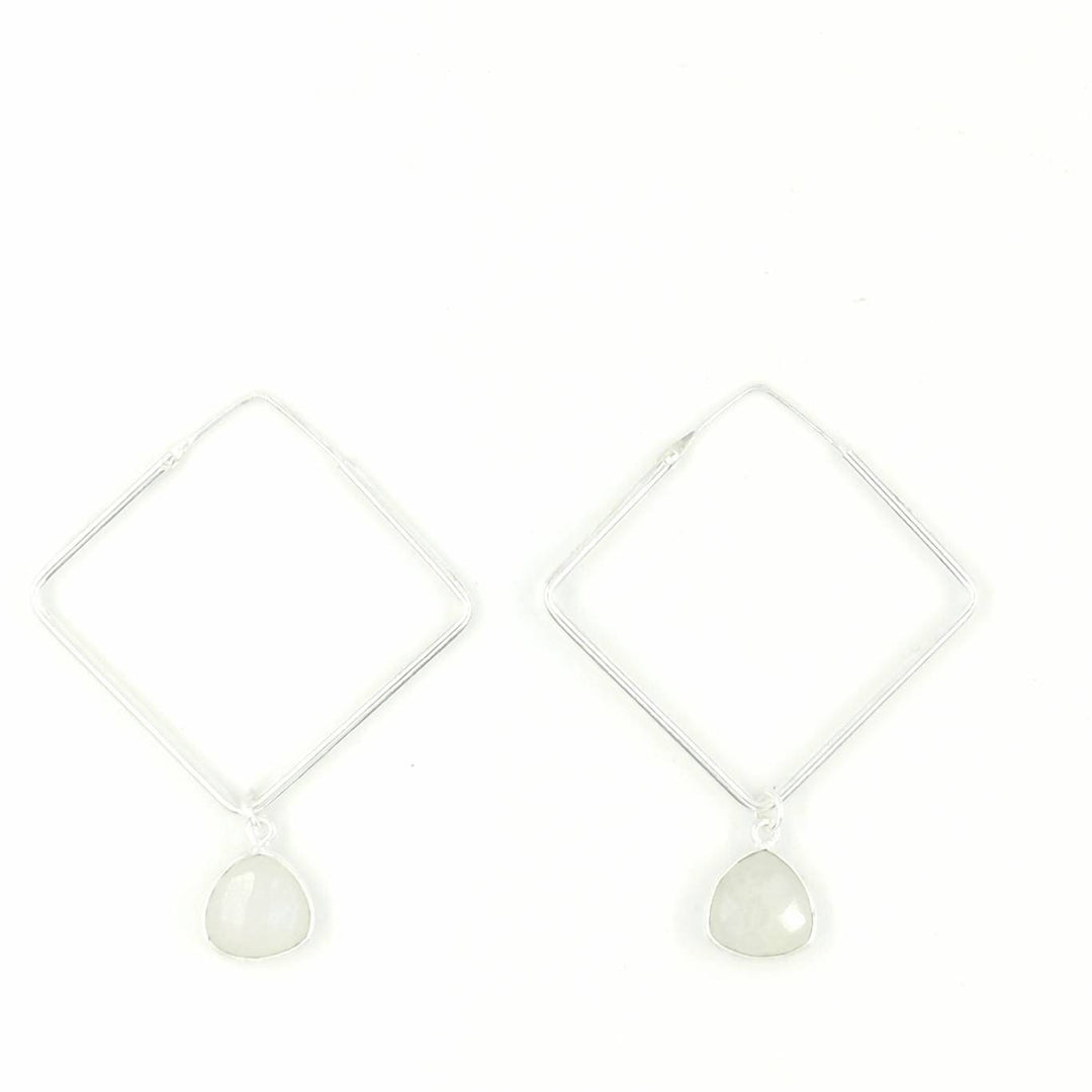 Square Hoop Earrings with Natural Stone — 925 Silver