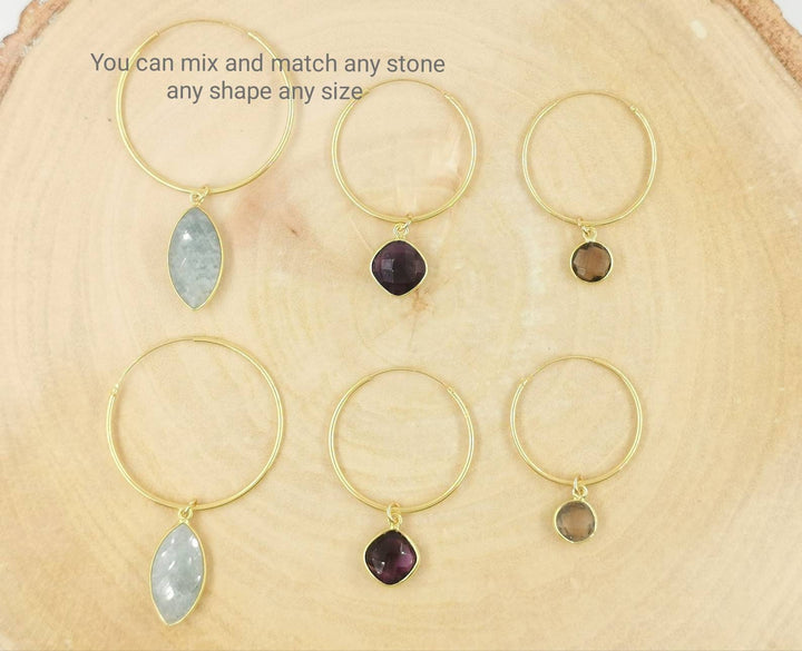 Hoop Earrings with Faceted Gemstones — 18k Gold Plated