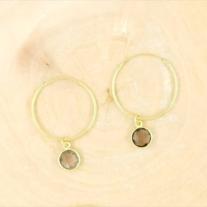 Hoop Earrings with Faceted Gemstones — 18k Gold Plated