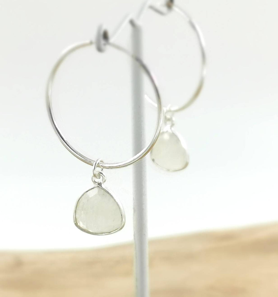 Hoop Earrings with Faceted Natural Stones — 925 Silver