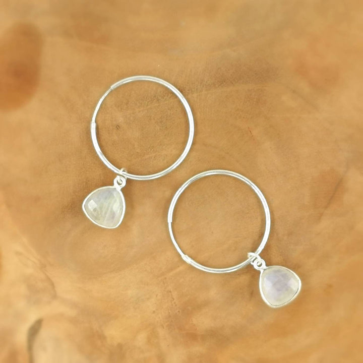Hoop Earrings with Faceted Natural Stones — 925 Silver