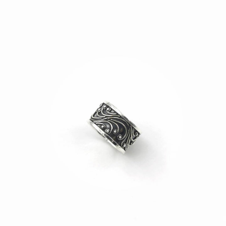 Oxidized 925 Silver Band Ring, Boho Vine Pattern