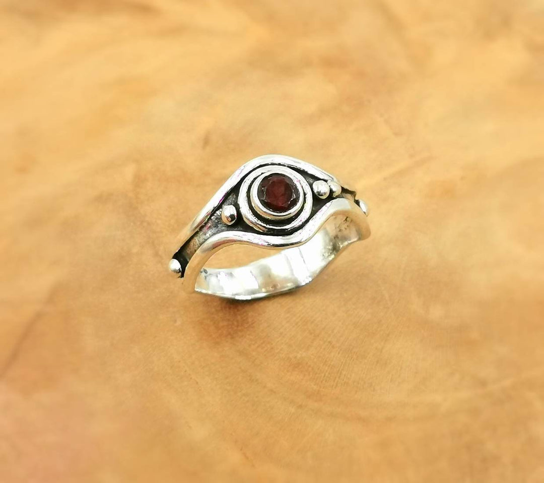 Asymmetrical Brutalist Ring with Natural Stone — 925 Silver