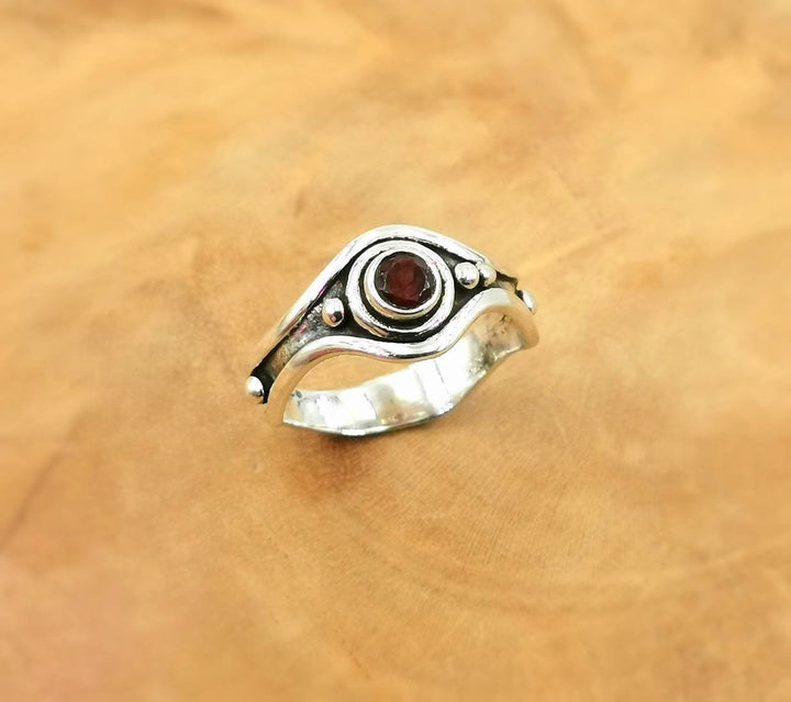 Asymmetrical Brutalist Ring with Natural Stone — 925 Silver