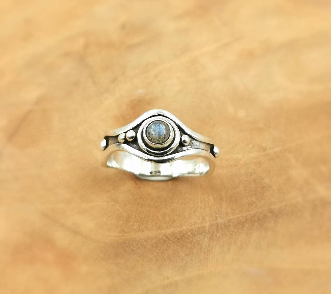 Asymmetrical Brutalist Ring with Natural Stone — 925 Silver