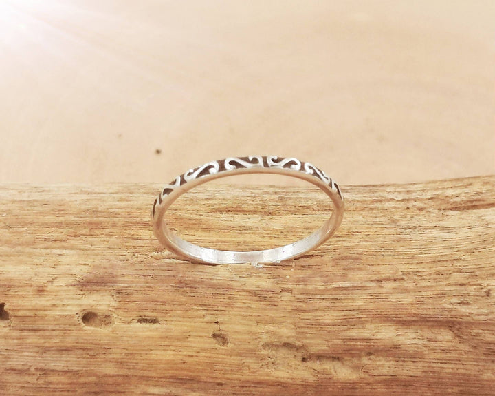 Stackable 925 Silver Ring  with Simple Pattern