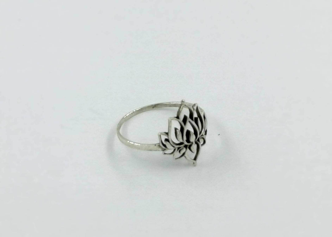 Detailed Lotus Flower Ring, Spiritual Jewelry — 925 Silver