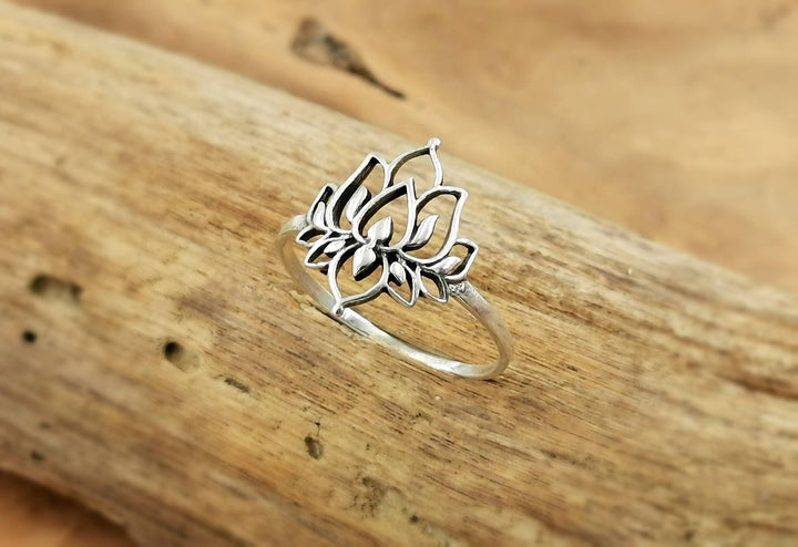 Detailed Lotus Flower Ring, Spiritual Jewelry — 925 Silver