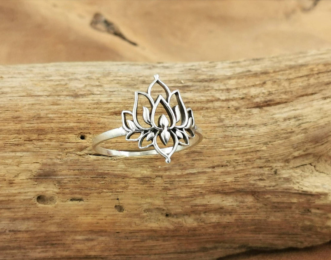 Detailed Lotus Flower Ring, Spiritual Jewelry — 925 Silver