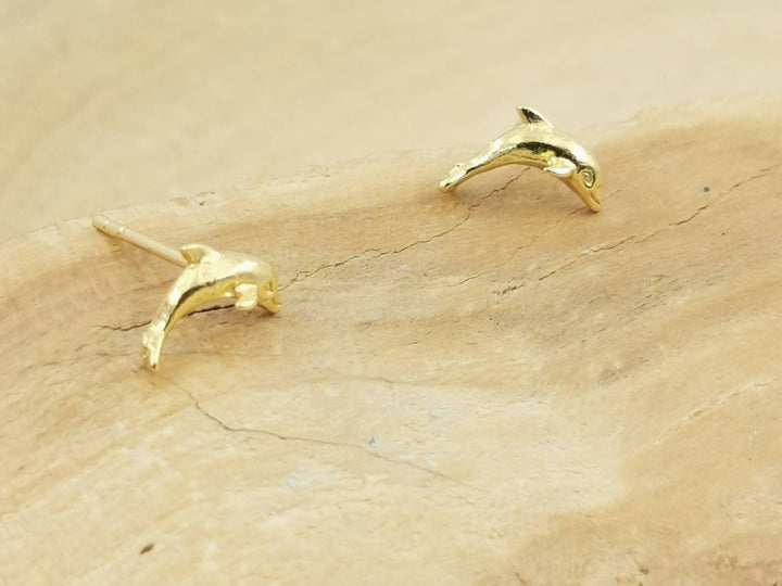 Tiny Dolphin Stud Earrings — 18k Gold Plated