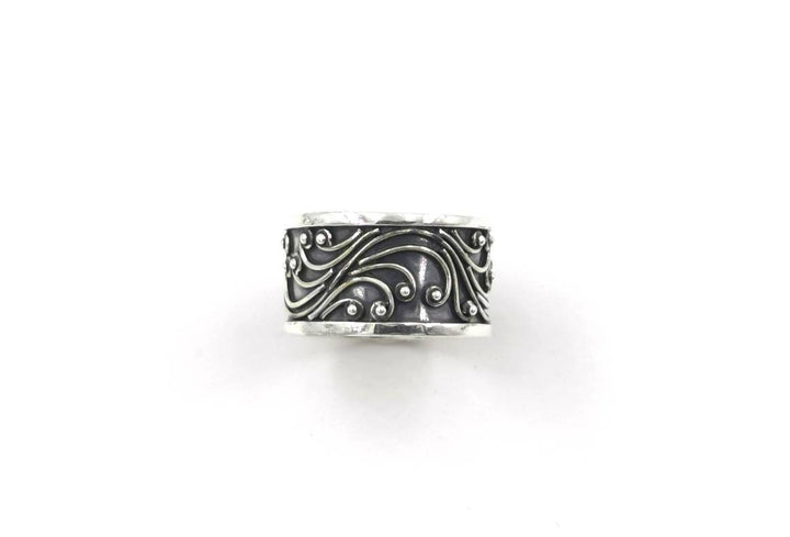 Oxidized 925 Silver Band Ring, Boho Vine Pattern
