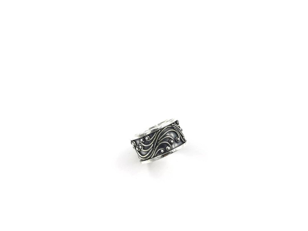 Oxidized 925 Silver Band Ring, Boho Vine Pattern