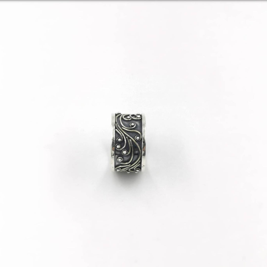 Oxidized 925 Silver Band Ring, Boho Vine Pattern