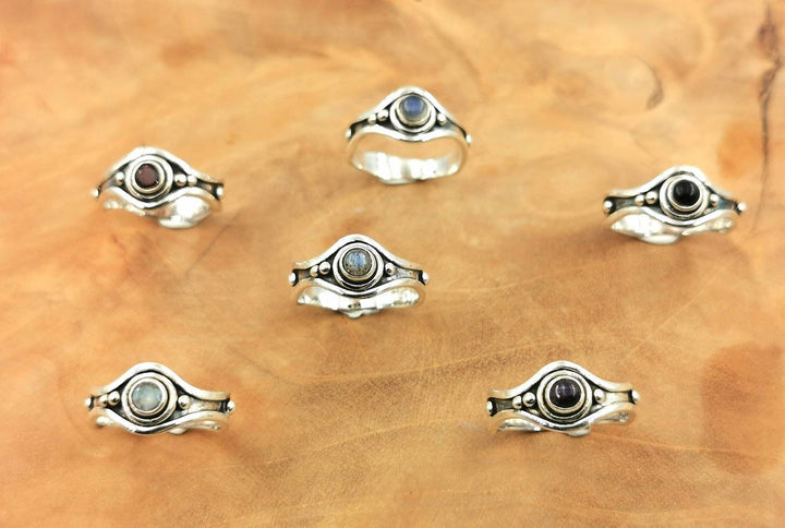 Asymmetrical Brutalist Ring with Natural Stone — 925 Silver
