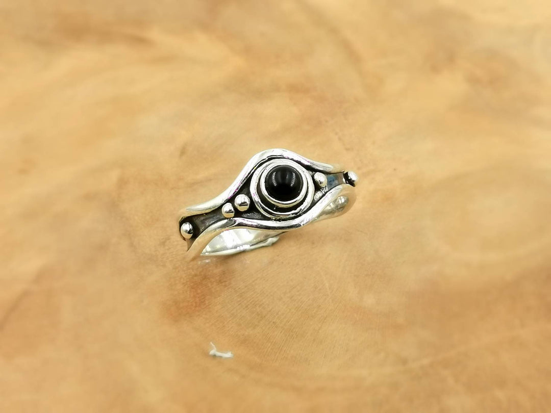 Asymmetrical Brutalist Ring with Natural Stone — 925 Silver