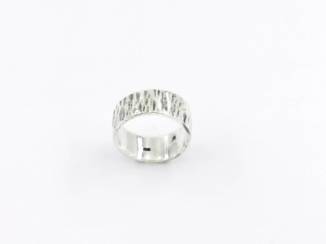 Hammered Brutalist Band Ring Medium Width — 925 Silver