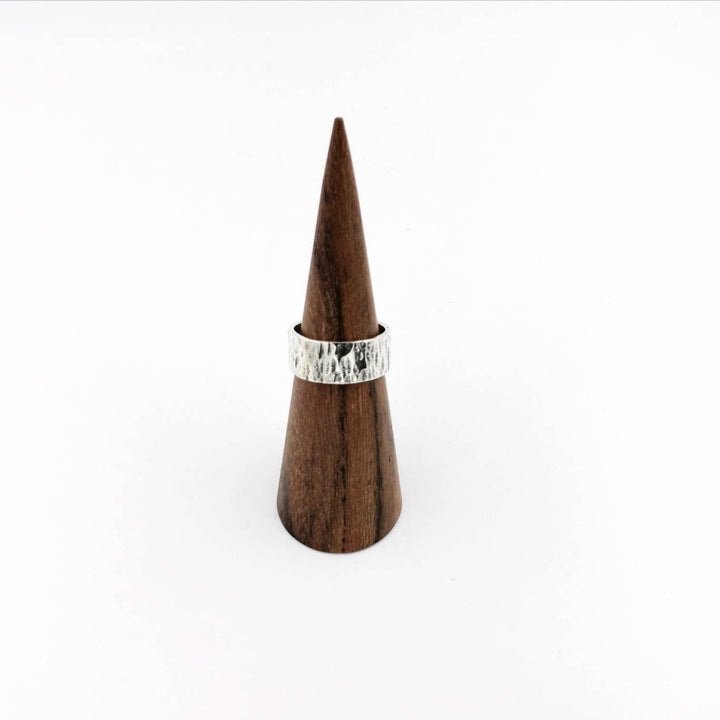 Hammered Brutalist Band Ring Medium Width — 925 Silver