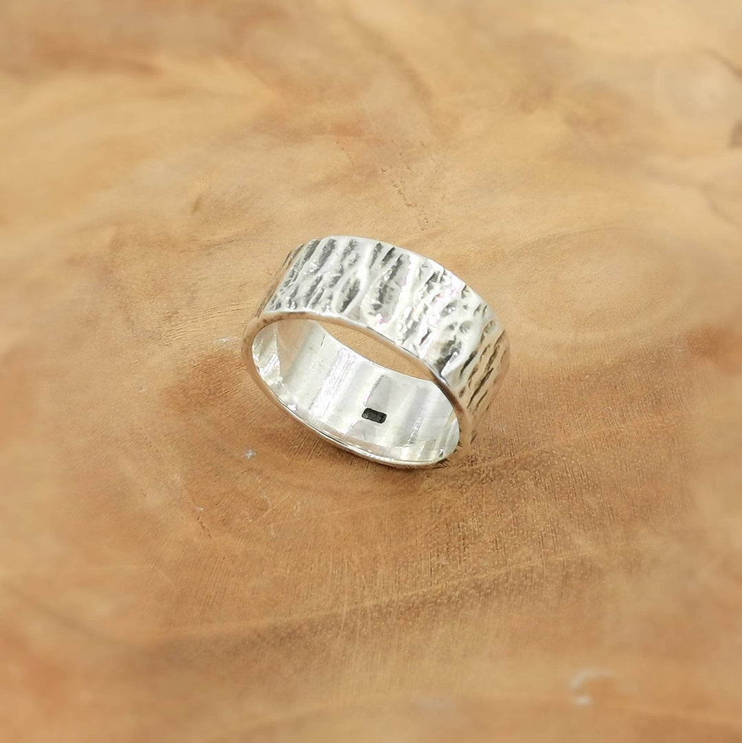 Hammered Brutalist Band Ring Medium Width — 925 Silver
