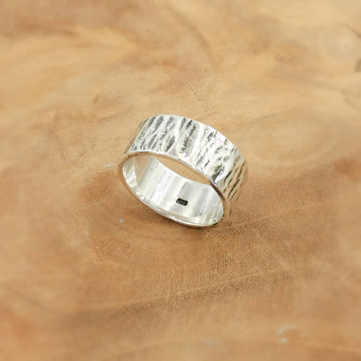 Hammered Brutalist Band Ring Medium Width — 925 Silver