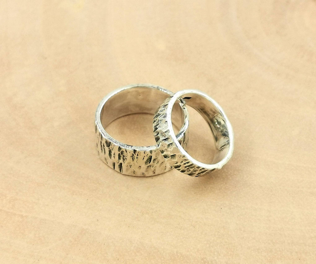 Hammered Brutalist Band Ring Medium Width — 925 Silver