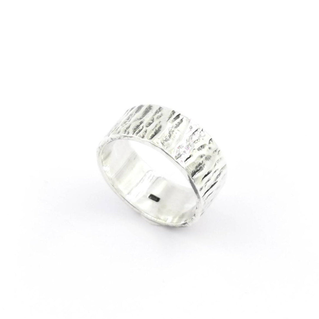 Hammered Brutalist Band Ring Medium Width — 925 Silver