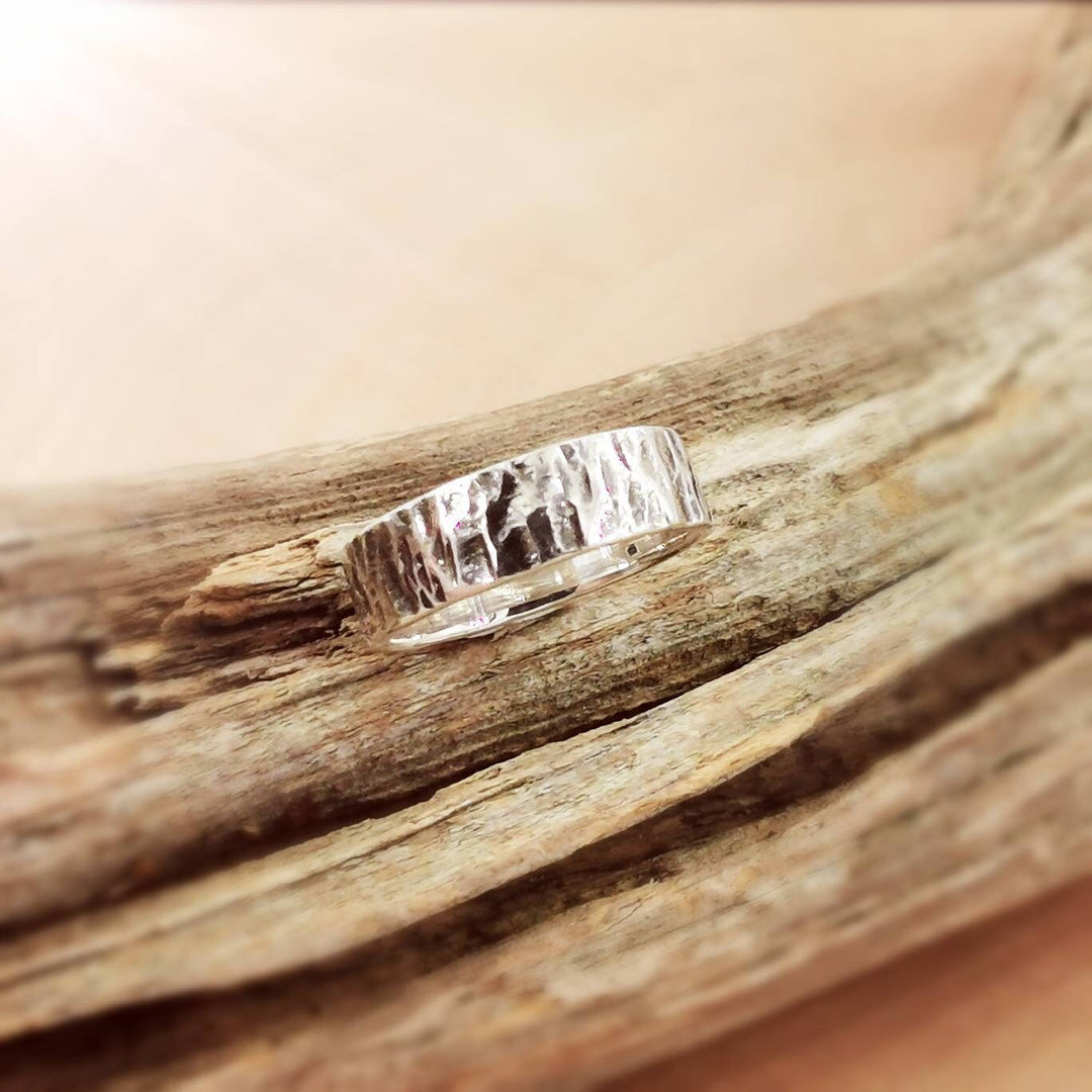 Thin Hammered Ring, Brutalist Ring for Men and Women — 925 Silver