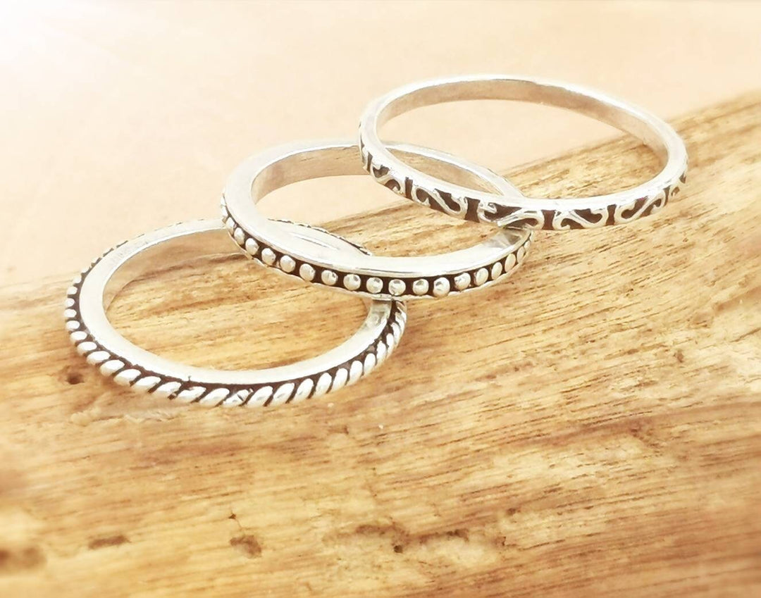 Stackable 925 Silver Ring  with Simple Pattern