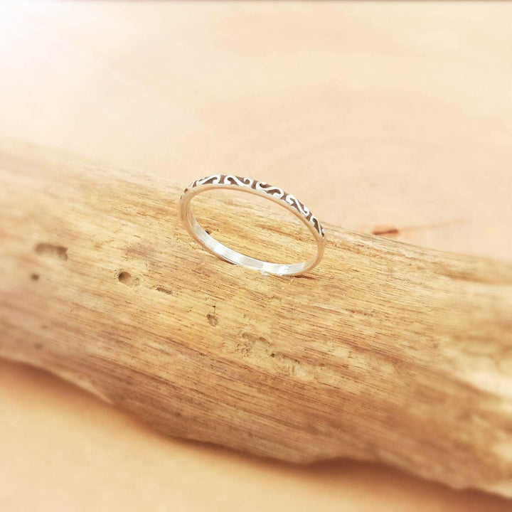Stackable 925 Silver Ring  with Simple Pattern