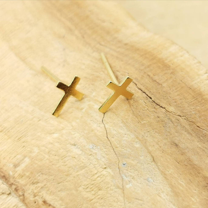 Christian Cross 18k Gold Plated 925 Silver Studs