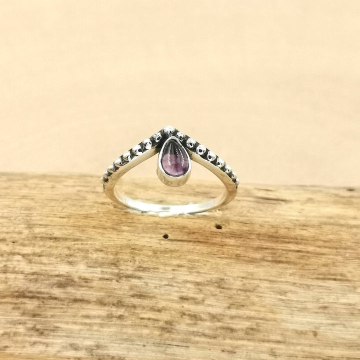 Dainty V Shape Boho Ring 925 Silver with Stone