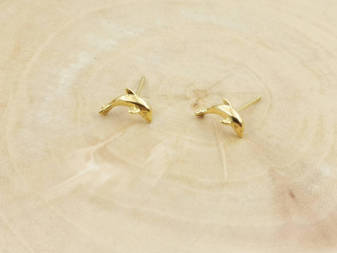 Tiny Dolphin Stud Earrings — 18k Gold Plated