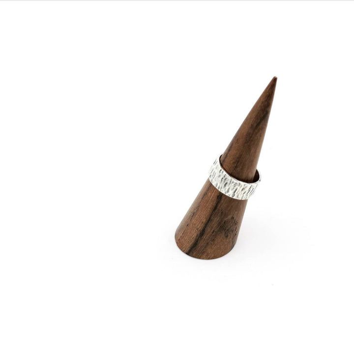 Hammered Brutalist Band Ring Medium Width — 925 Silver