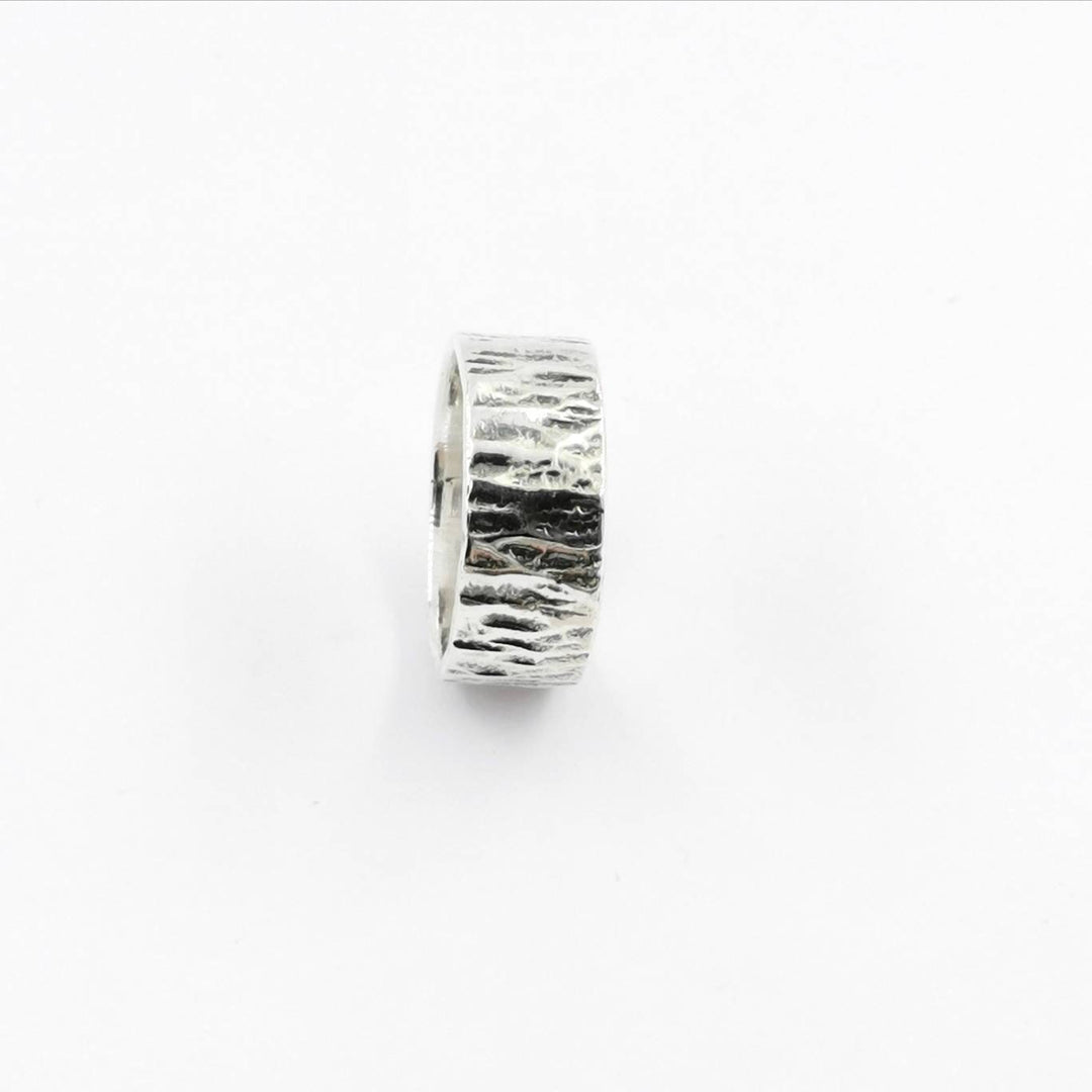 Hammered Brutalist Band Ring Medium Width — 925 Silver