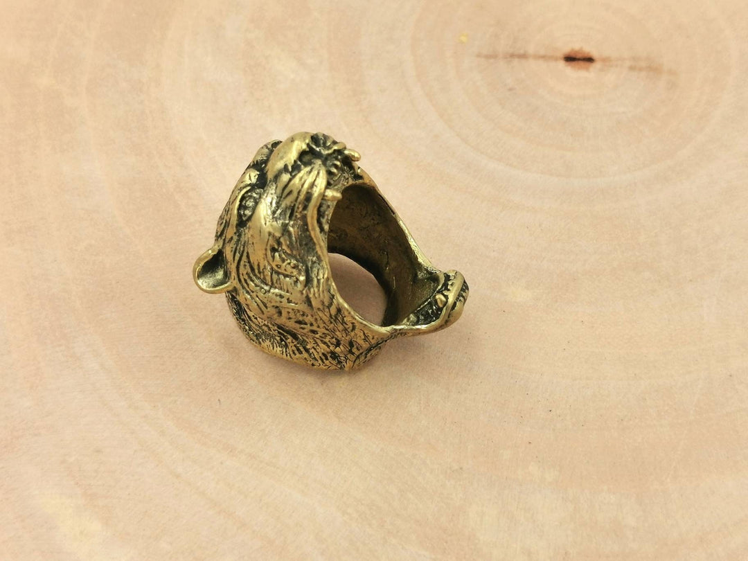 Brass Jaguar Head Ring for Men