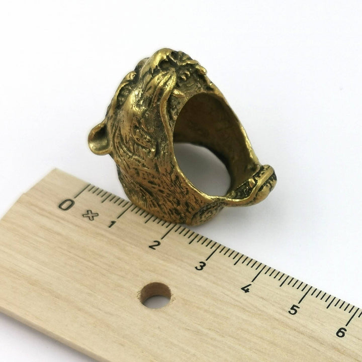 Brass Jaguar Head Ring for Men