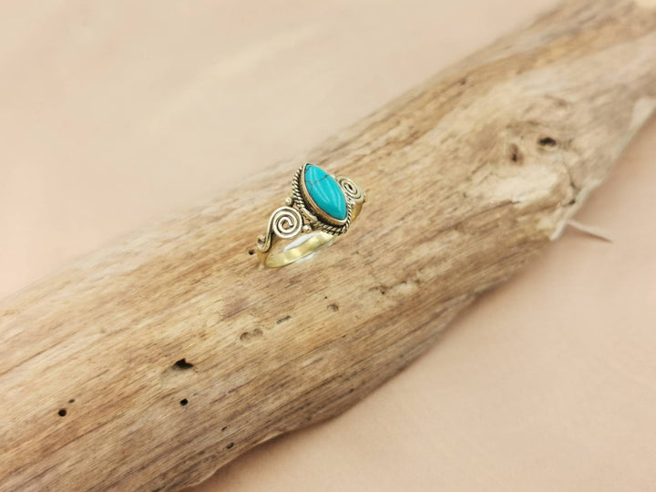 Boho Ring with Gemstone, Spiral Pattern — Brass