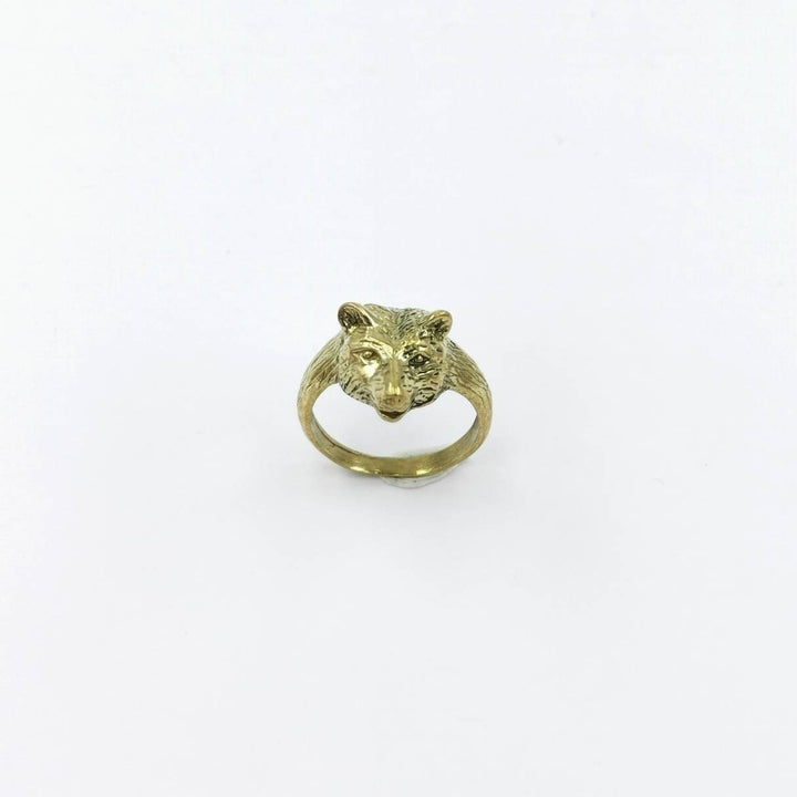 Brass Ring with Bear Head , Animal Jewelry