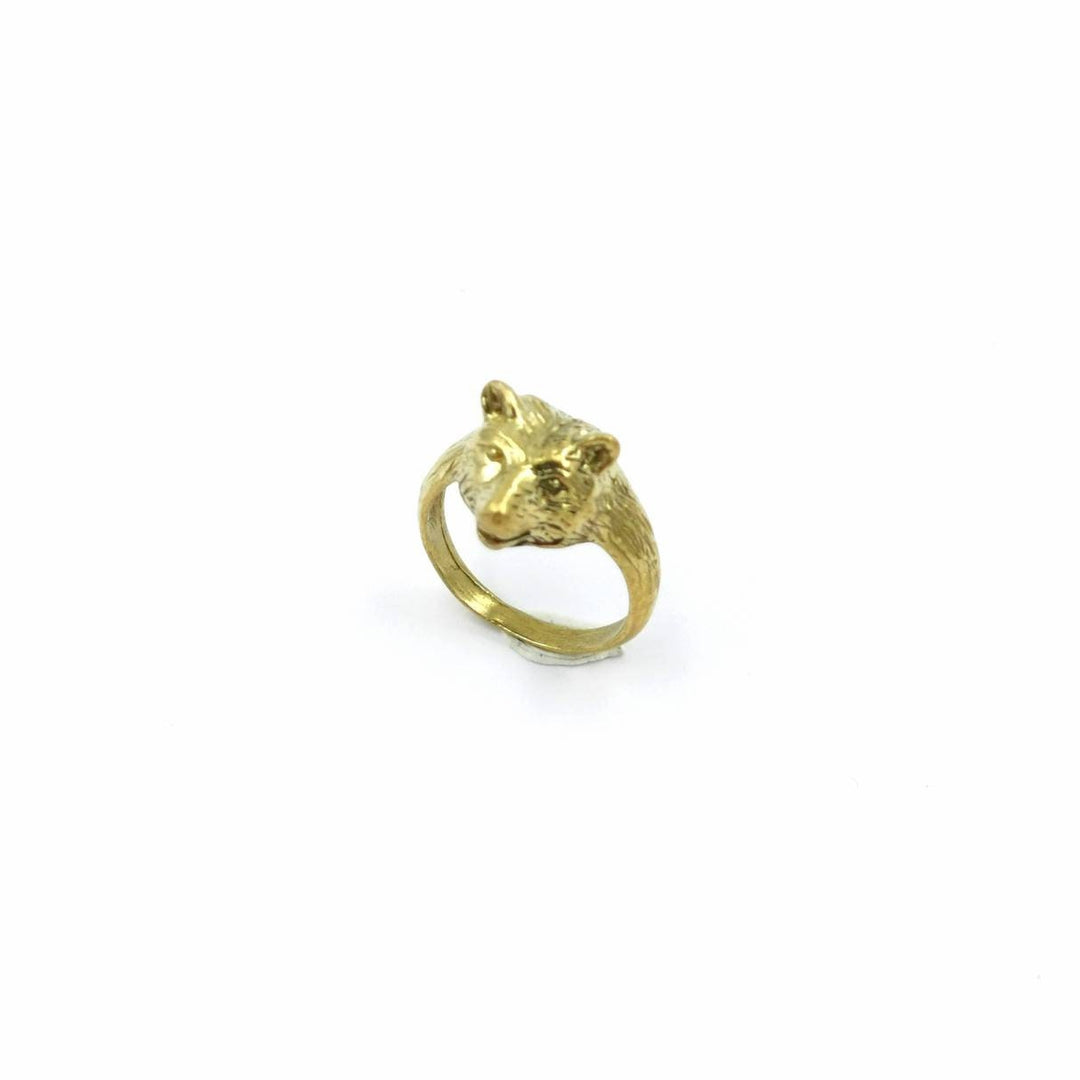 Brass Ring with Bear Head , Animal Jewelry