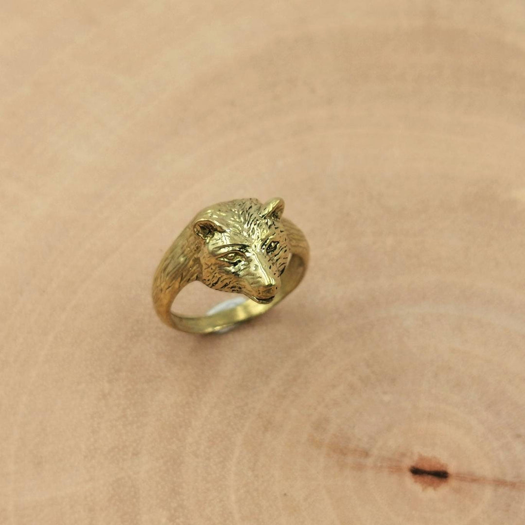 Brass Ring with Bear Head , Animal Jewelry