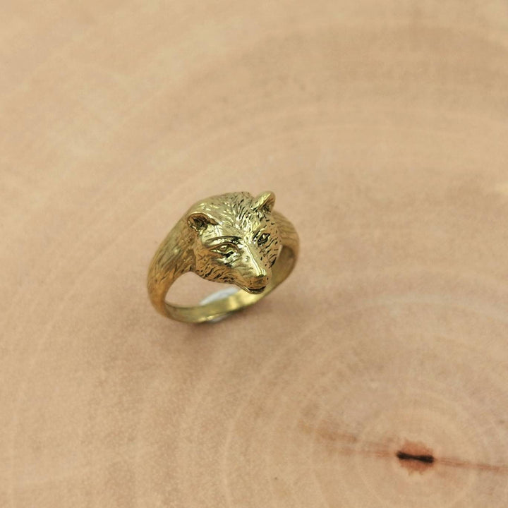 Brass Ring with Bear Head , Animal Jewelry
