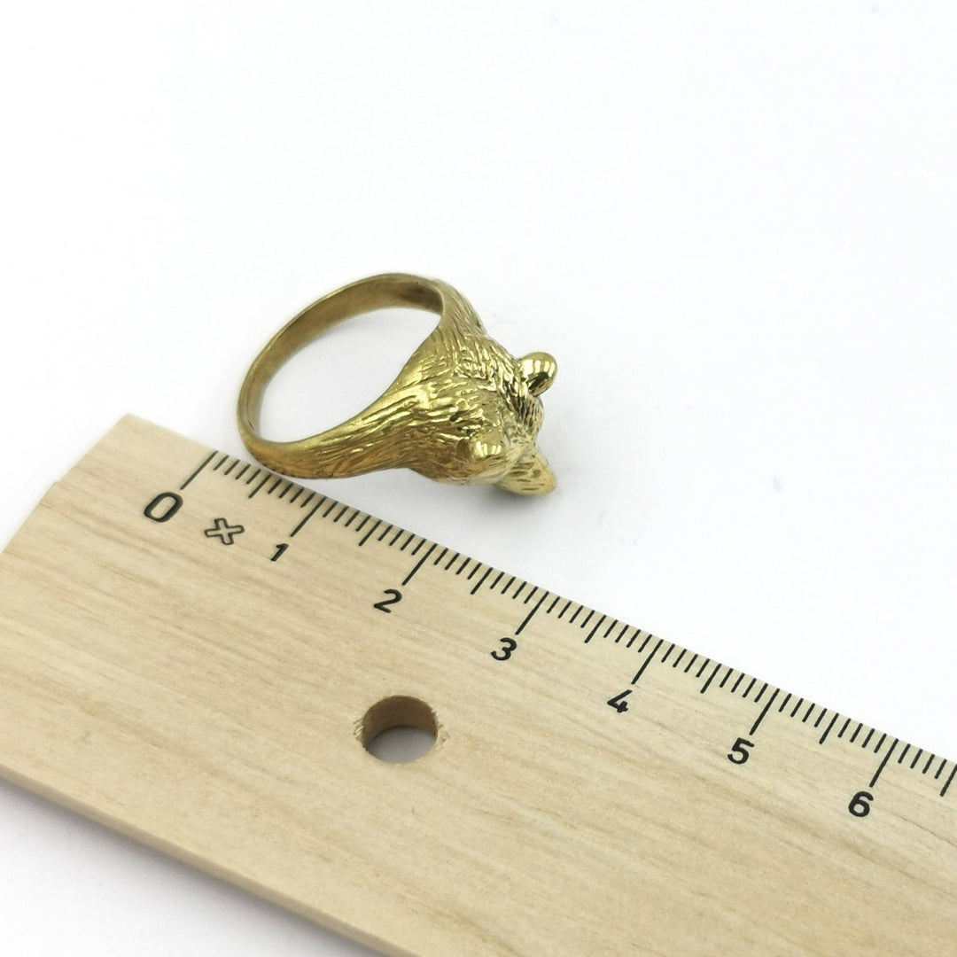 Brass Ring with Bear Head , Animal Jewelry