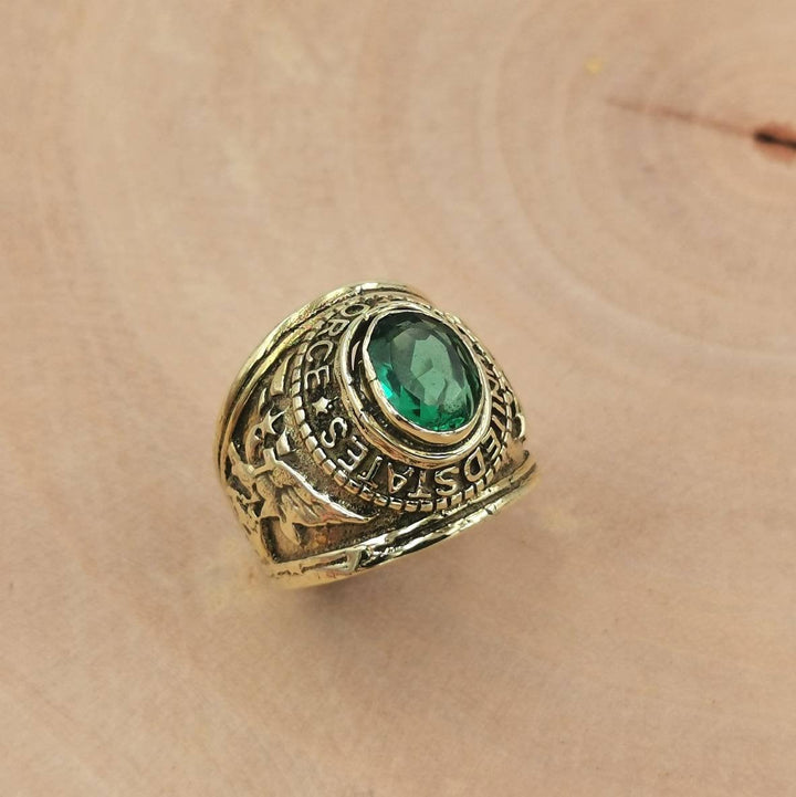 U.S. Airforce Ring with Stone, Men Brass Ring with big Stone