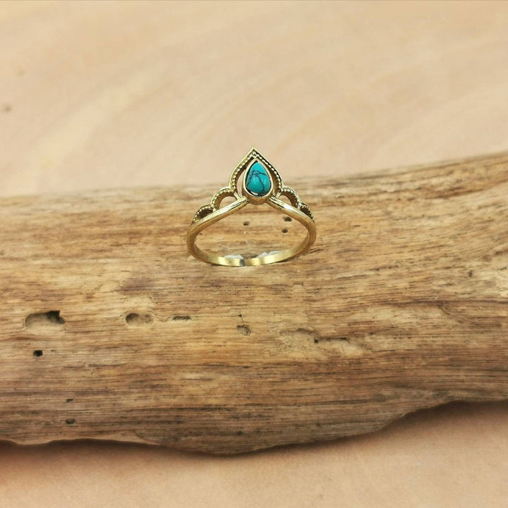 Brass Crown Ring  with Gemstone