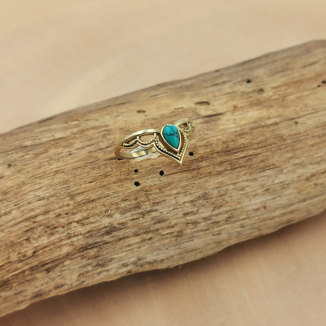 Brass Crown Ring  with Gemstone