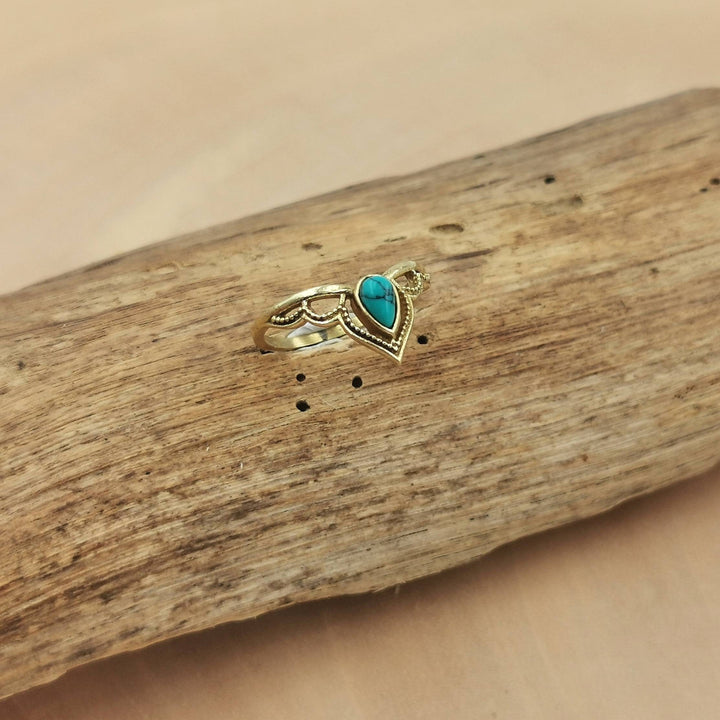 Brass Crown Ring  with Gemstone